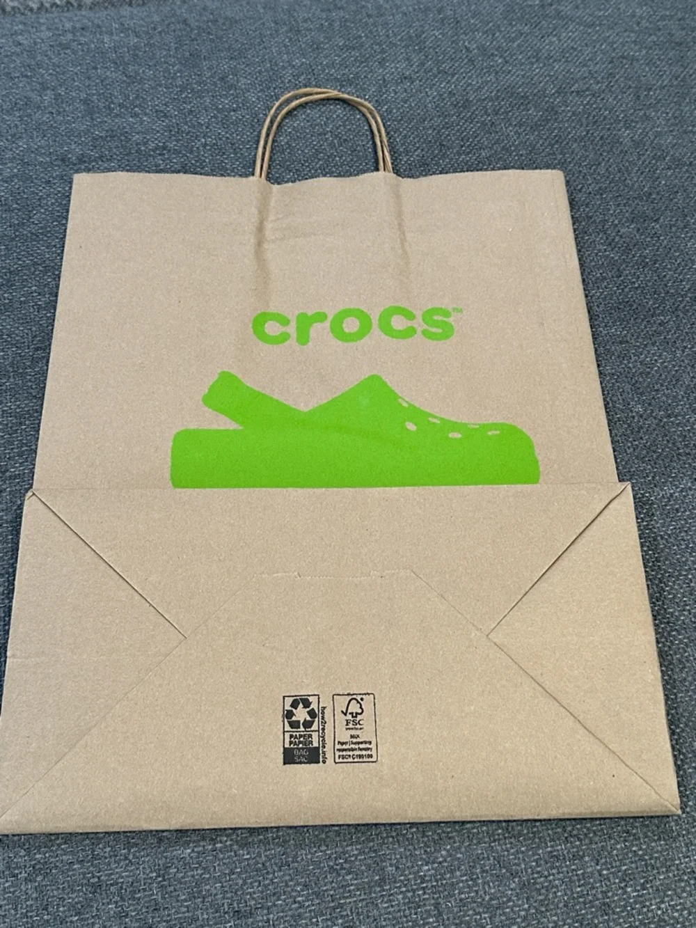 CROCS Brown Kraft Gift Bag with Bright Green Logo